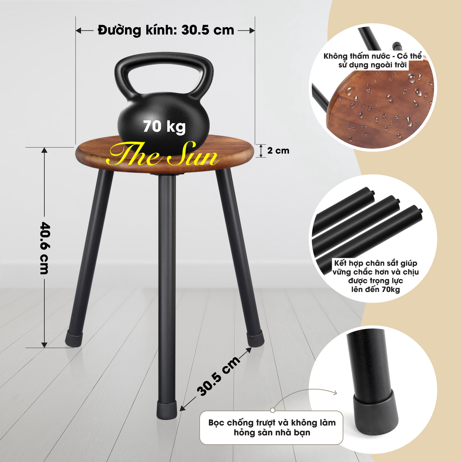 Đôn Gỗ. Kệ Để Chậu hoa, Bàn Kê Đầu Giường, Bàn Coffee. mặt 30cm, chân tháo rời bằng thép Cao 40cm