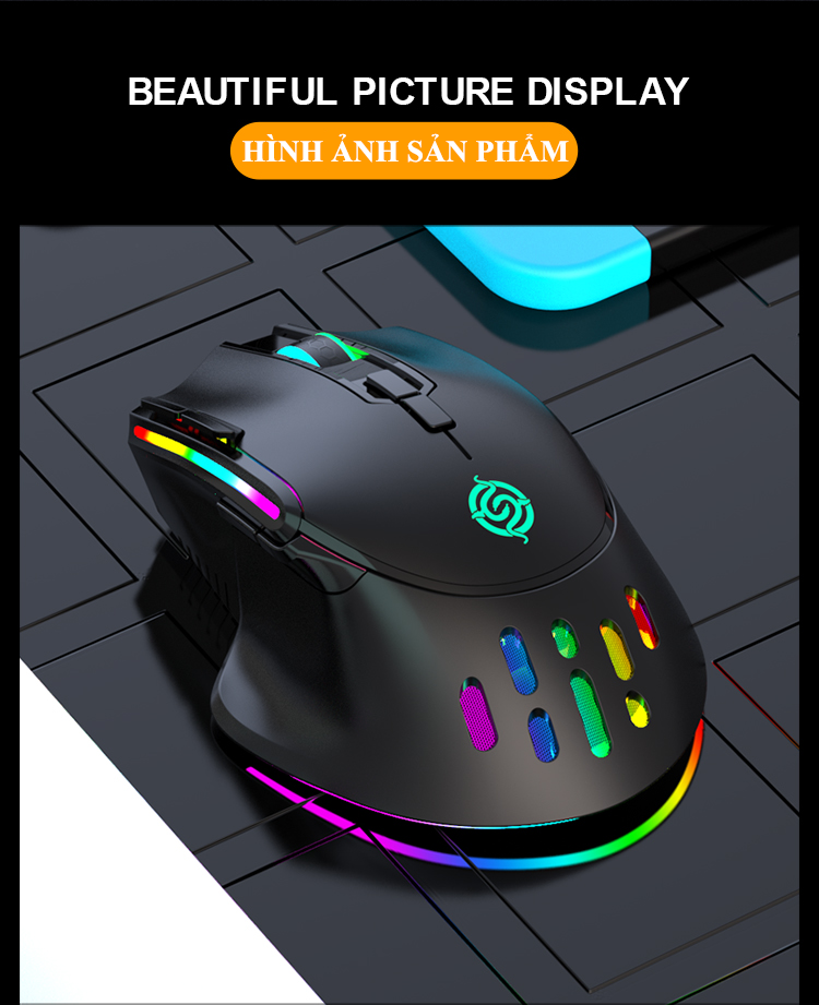 Chuột không dây K-snake BM-520 kết nối bằng chip USB 2.4GHz có đèn led RGB nhiều chế độ màu và độ DPI lên đến 3200DPI - Hàng Chính Hãng