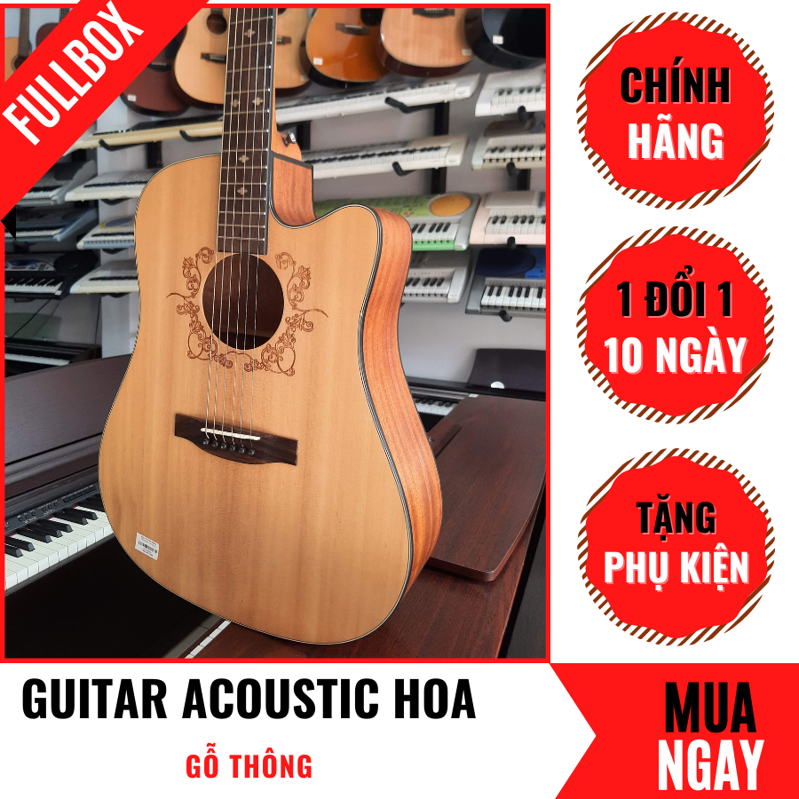 Đàn Guitar Acoustic V68N Dáng Khuyết Bằng Gỗ Thông Cao Cấp + Phụ Kiện (Size 4/4)