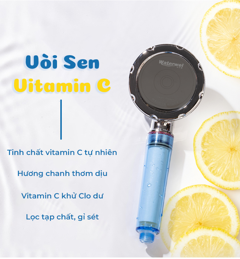 Vòi Sen Lọc Nước Vitamin C Waterwel CVS550 (White) Hàn Quốc - Vòi sen tăng áp lực nước - Lọc nước bằng Vitamin C - Hương chanh tự nhiên - Hàng nhập khẩu