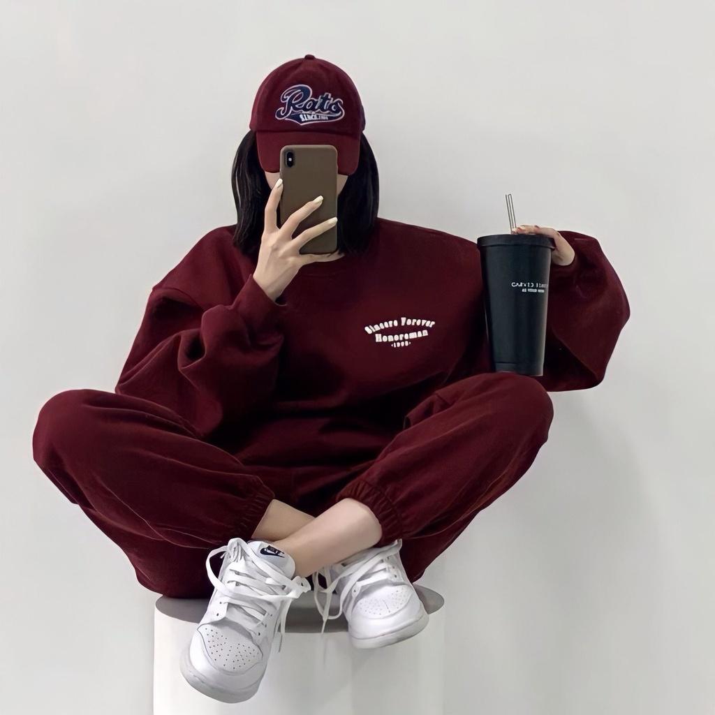 Bộ Nỉ Nữ Dài Tay Quần Jogger HONOROMAN