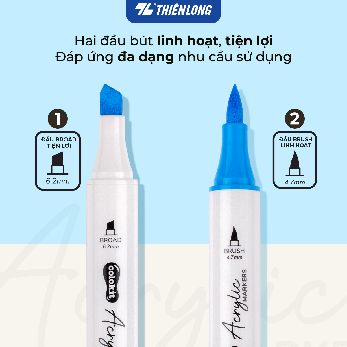 Bút sơn/ Bút lông 12/24/36 màu - Acrylic Markers 2 đầu ngòi ThiênLong Colokit - Màu sắc tươi sáng Trang trí đa chất liệu