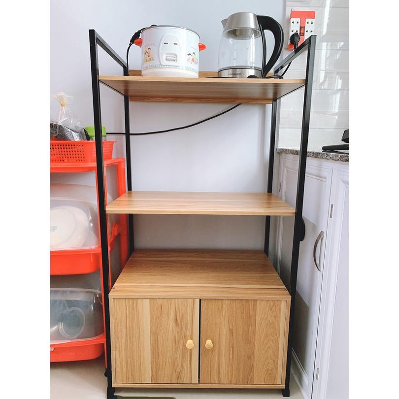 Kệ lò vi sóng 4 tầng, kệ bếp để lò nướng đa năng khung sắt có tủ từ gỗ MDF phủ Melamine 60x35x120 TAGO21