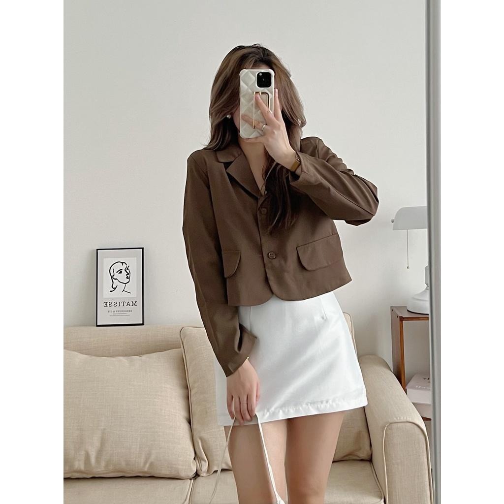 Áo blazer nữ croptop dáng ngắn dài tay 2 lớp - Áo khoác vest lửng phong cách Hàn Quốc