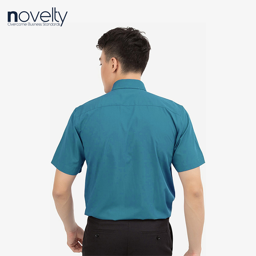 Áo sơ mi nam Slim fit ngắn tay xanh cổ vịt 171424N