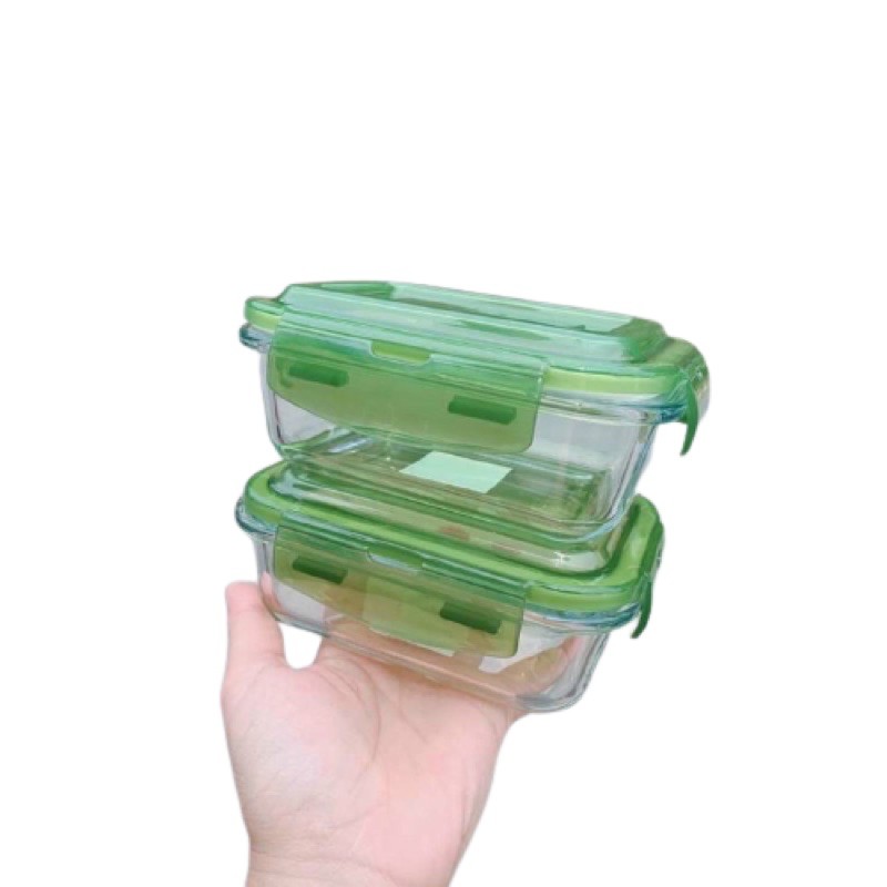 Set 03 Hộp Thủy Tinh Chịu Nhiệt Chữ Nhật 640ml - Nắp Có Ron Chống Tràn - Hộp Đựng Thực Phẩm - Hộp Mang Cơm