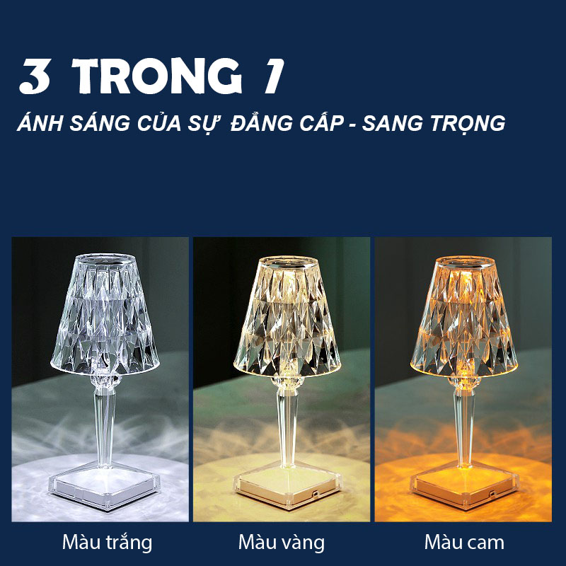 Đèn Pha Lê Kim Cương 3D Hình Chóp Cảm Ứng Có Remote 16 Màu Cực Đẹp