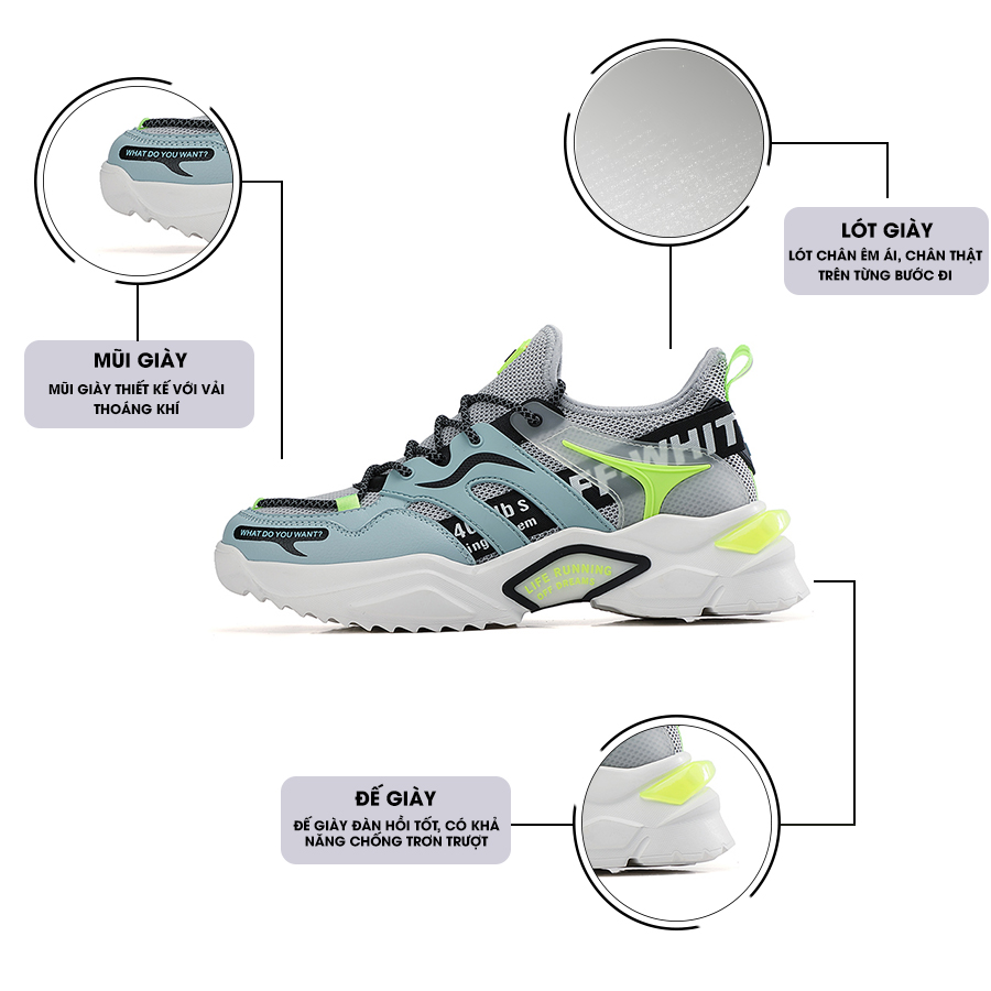 Giày Thể Thao Nam MENDO - Giày Sneaker Màu Đen - Xám, Giúp Tăng Chiều Cao Tự Tin Ra Ngoài- G5261