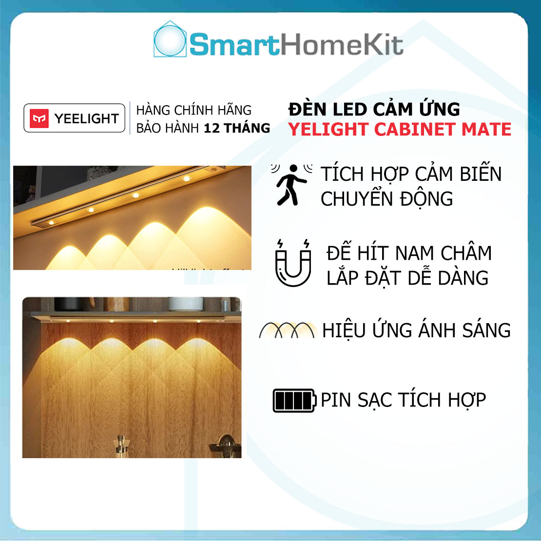 Đèn LED cảm biến pin sạc Yeelight Motion Sensor Mate Light, hiệu ứng ánh sáng đẹp mắt - Hàng Chính hãng