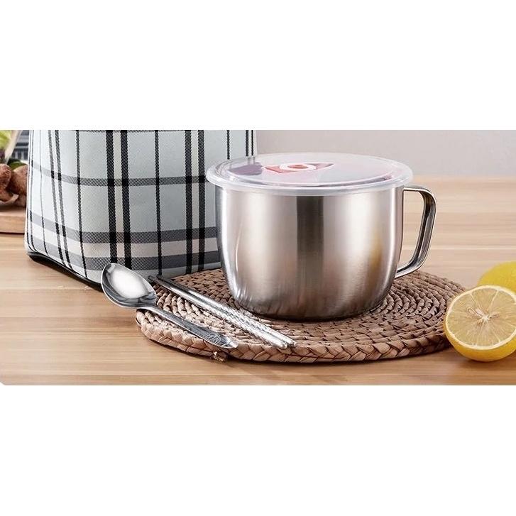 Ly mì dạng tô inox 1200ml , ca nấu mì có nắp đậy cao cấp siêu bền