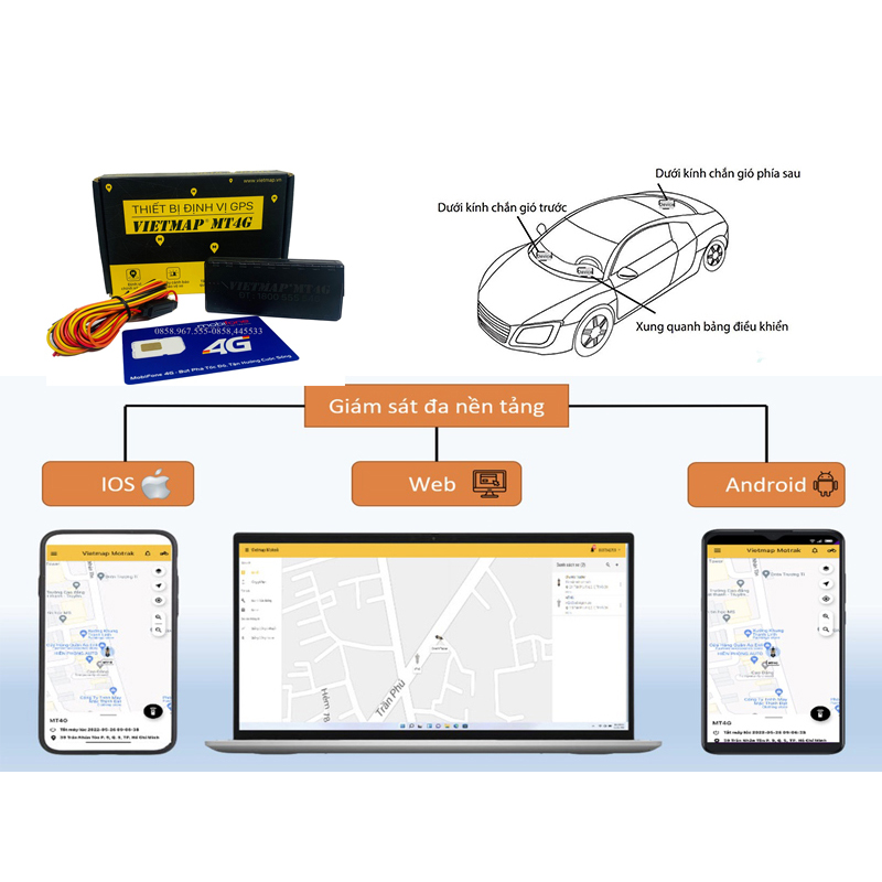 Thiết Bị Định Vị MT4G Dành Cho Xe Ô Tô - Viet-map - Sim Viet-tel 4G