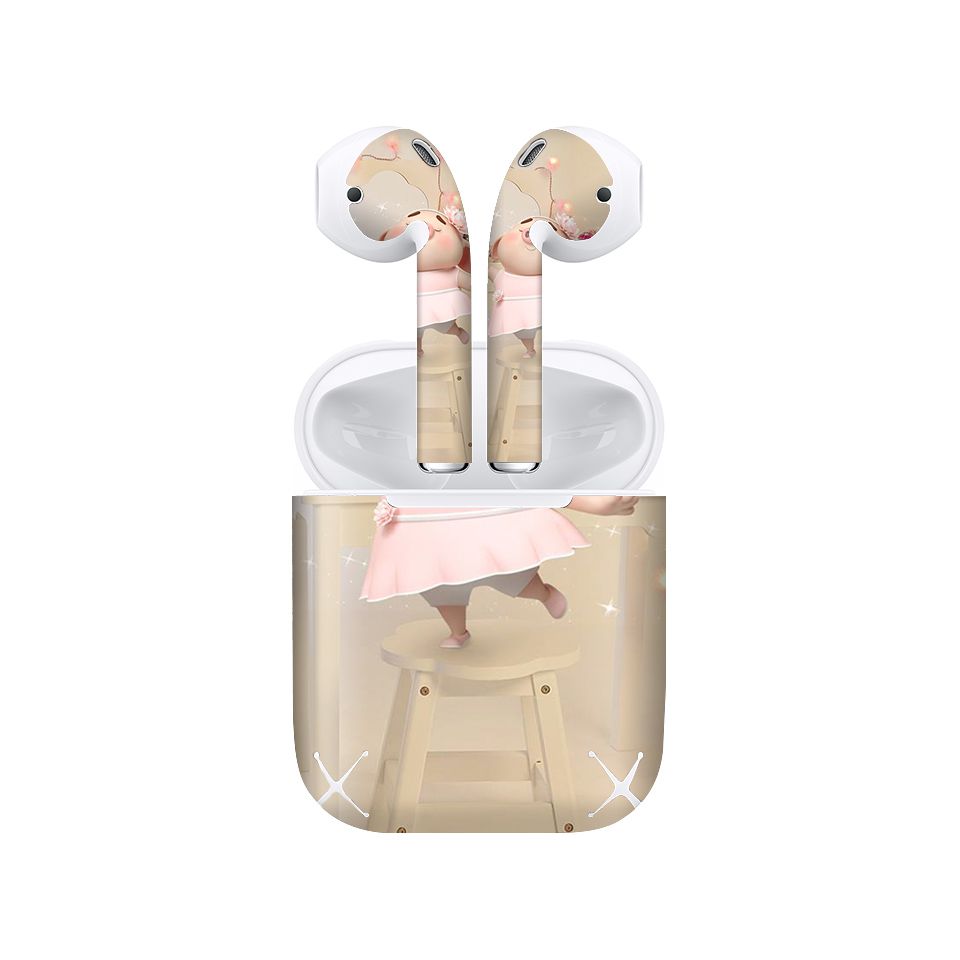 Miếng dán skin chống bẩn cho tai nghe AirPods in hình Heo con dễ thương - HEO2k19 - 010 (bản không dây 1 và 2)