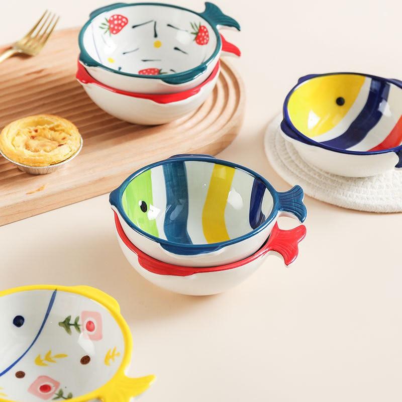 Chén to hình cá - Gốm sứ decor hàng cao cấp khử chì Bát đựng đồ ăn dặm thu hút bé - hàng siêu dầy bóng đẹp
