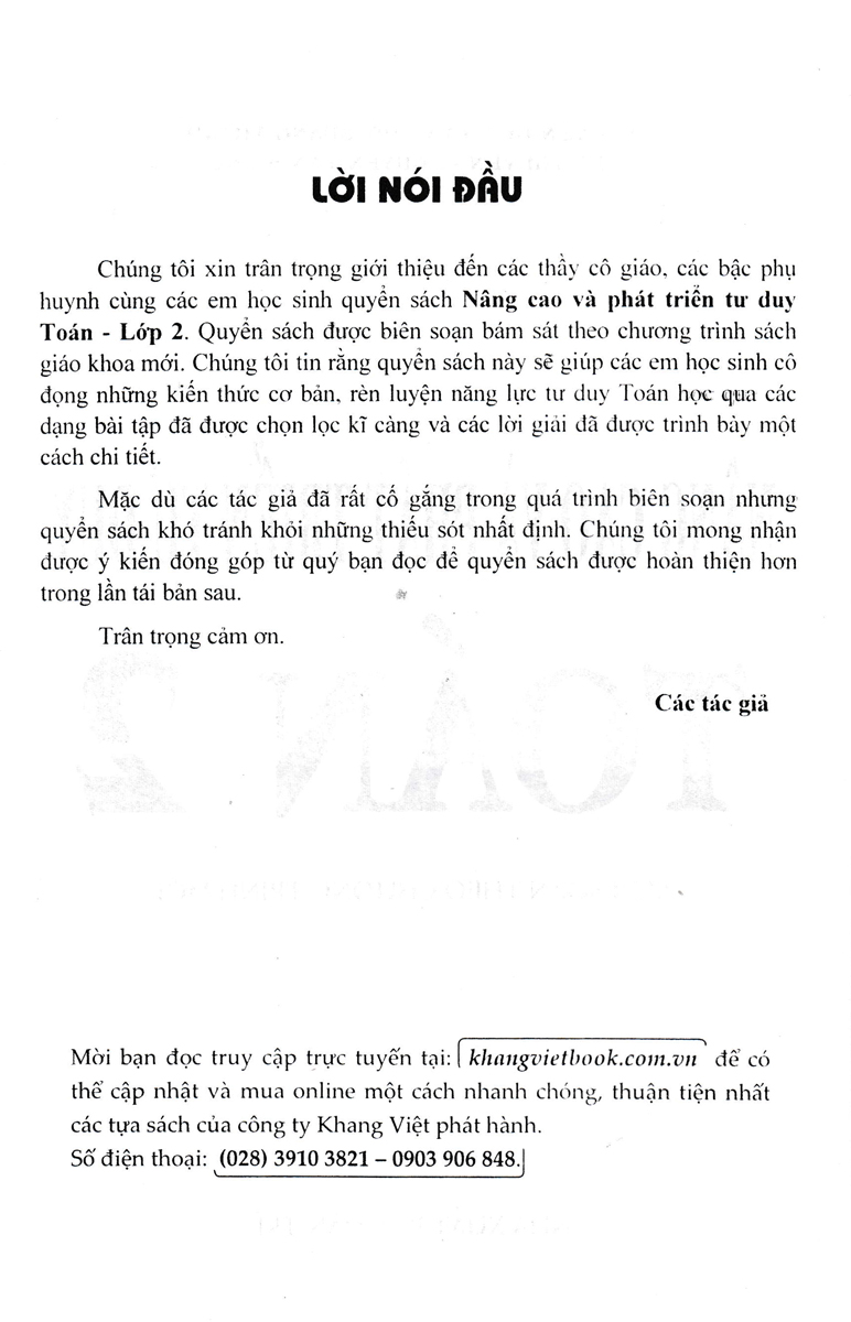 NÂNG CAO VÀ  PHÁT TRIỂN TƯ DUY TOÁN 2