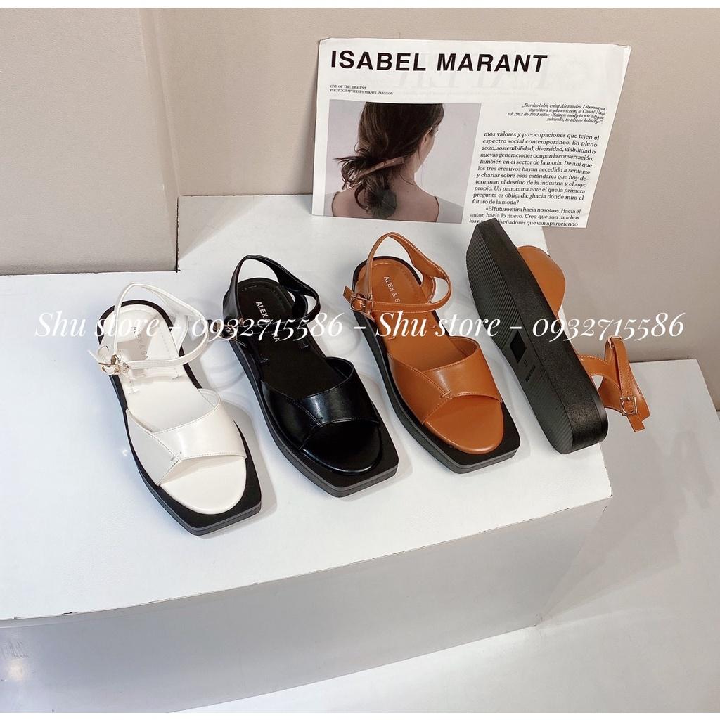 SANDAL QUAI HẬU THỜI TRANG SHU STORE - SANDAL VIỀN ĐEN QUAI DA MAY CHÉO ÊM CHÂN