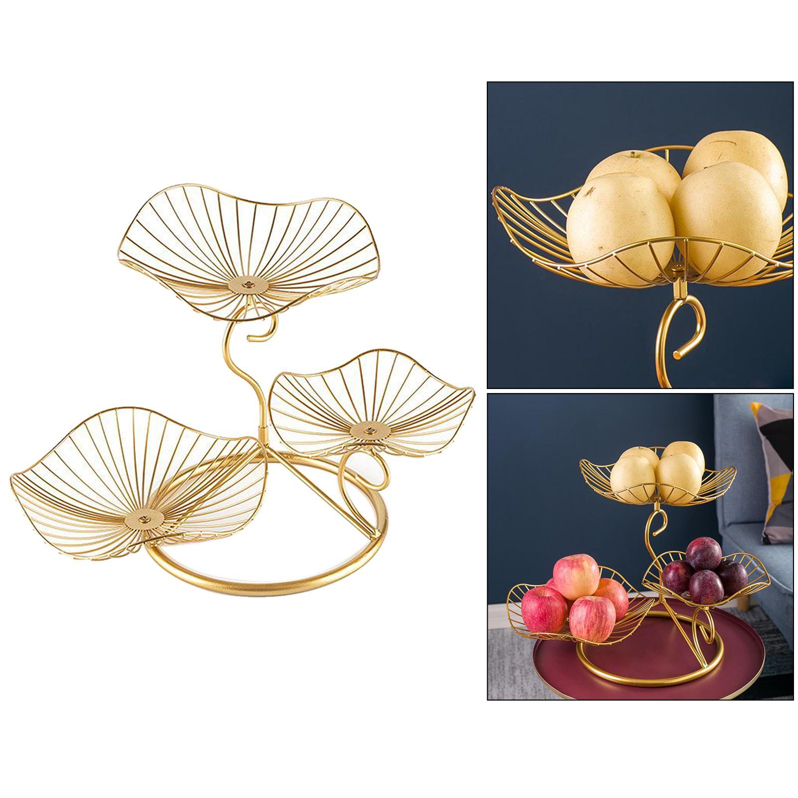 Lotus Leaf Fruit Bowl Display Basket Iron Wire Fruit Holder Dish 3 Tier