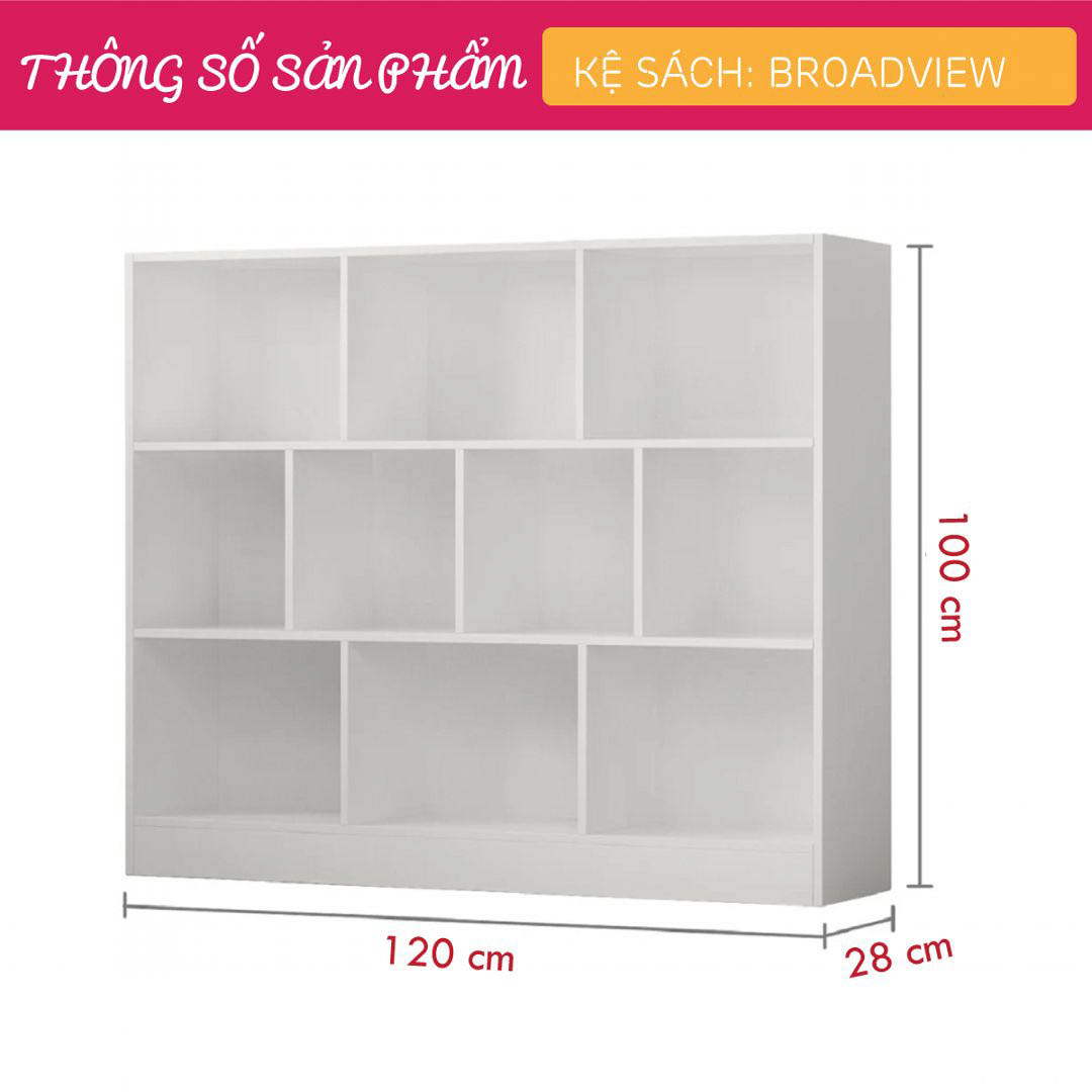 Giá sách bằng gỗ kiểu dáng tiện dụng SMLIFE Broadview
