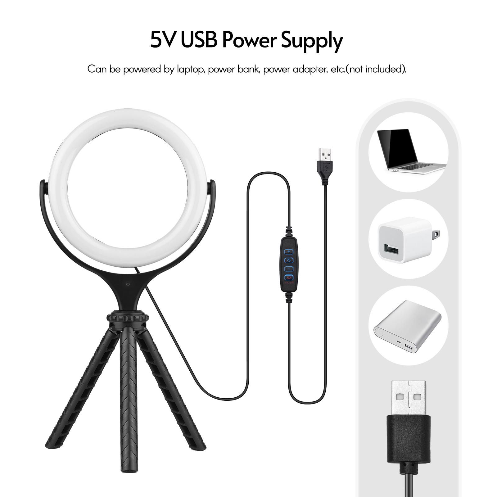 Video truyền trực tuyến đèn LED Ring Light Bi-color 3000K-6500K Độ sáng 10 cấp độ sáng USB có thể điều chỉnh độ sáng Được hỗ trợ với chân máy để bàn