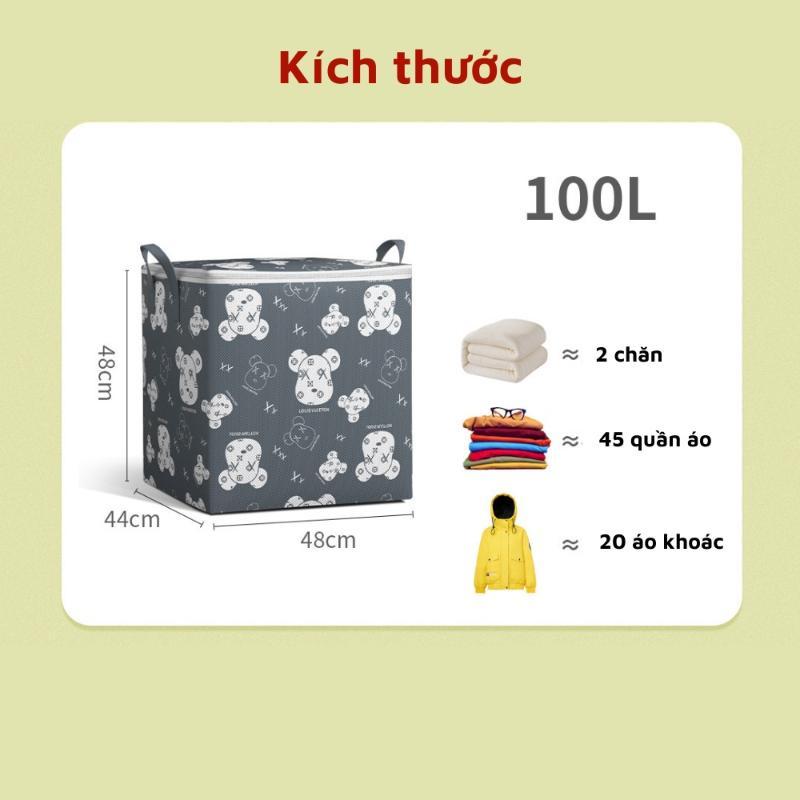 Túi đựng chăn màn quần áo cỡ lớn 100l có nắp dây kéo 2 chiều in họa tiết đẹp sắc nét không phai màu hình gấu Brick