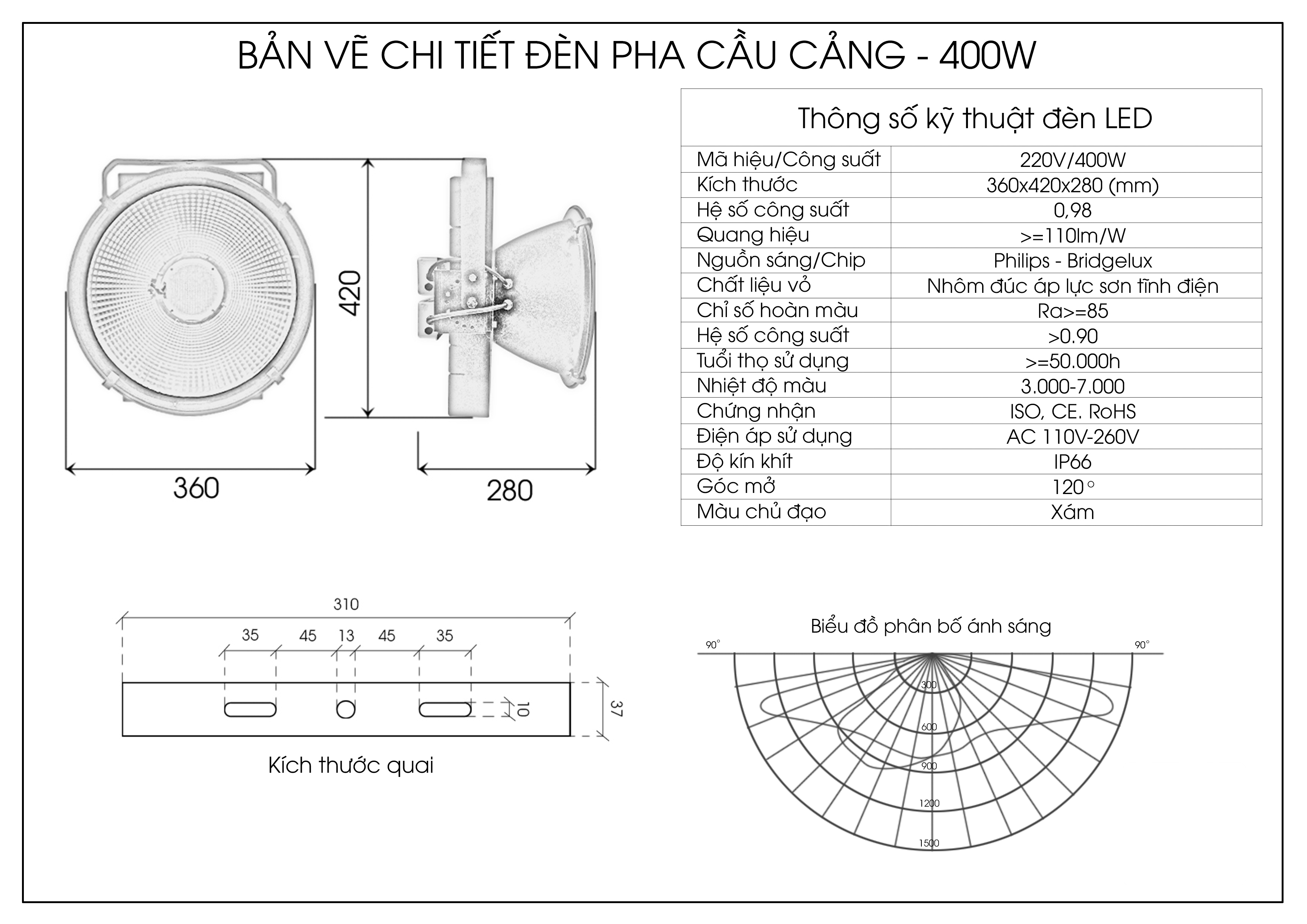 HKLED - Đèn pha cầu cảng ngoài trời 400W - DCC400