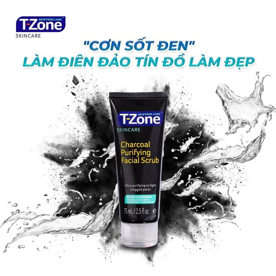 Tẩy tế bào chết than hoạt tính T-Zone charcoal purifying facial scrub 75ml