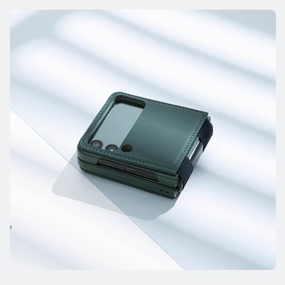 Case bao da chống sốc cho Samsung Galaxy Z Flip 4 trang bị chân chống giá đỡ điện thoại hiệu Nillkin Qin Vegan - hàng nhập khẩu