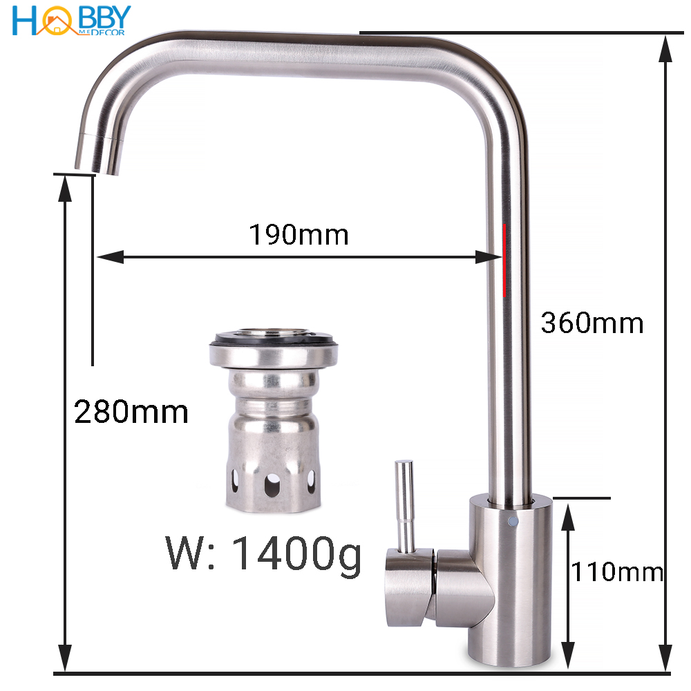 Vòi rửa bát nóng lạnh inox 304 gắn chậu rửa chén HOBBY Home Decor CRC1 kèm dây cấp nóng lạnh 60cm