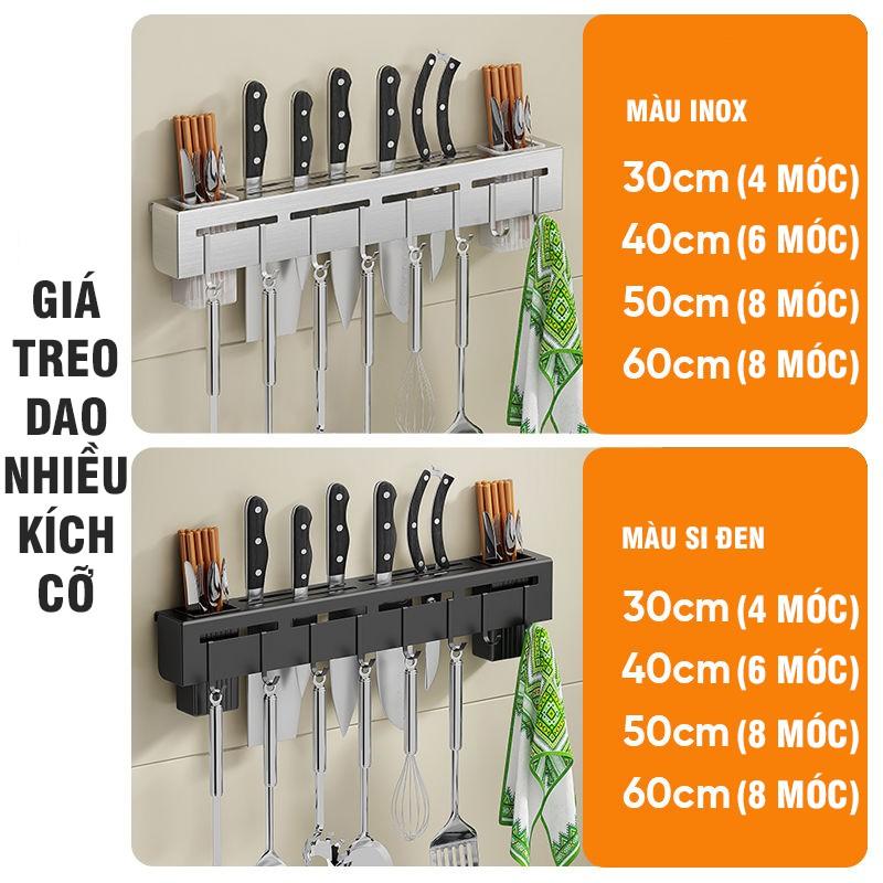 Giá Đựng Dao Kéo Dài 50cm Kèm Hộp Đỡ Đũa Đôi Và 8 Móc Treo Chất Liệu Inox Cao Cấp Không Gỉ Sét