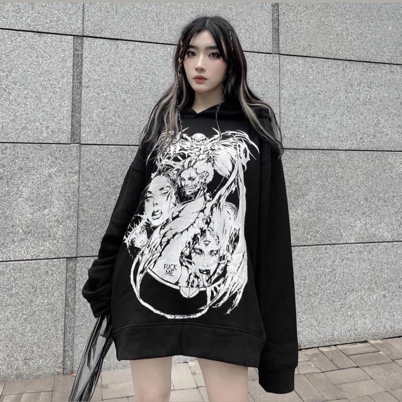 Áo Hoodie nỉ vah v2 màu đen form rộng unisex nam nữ