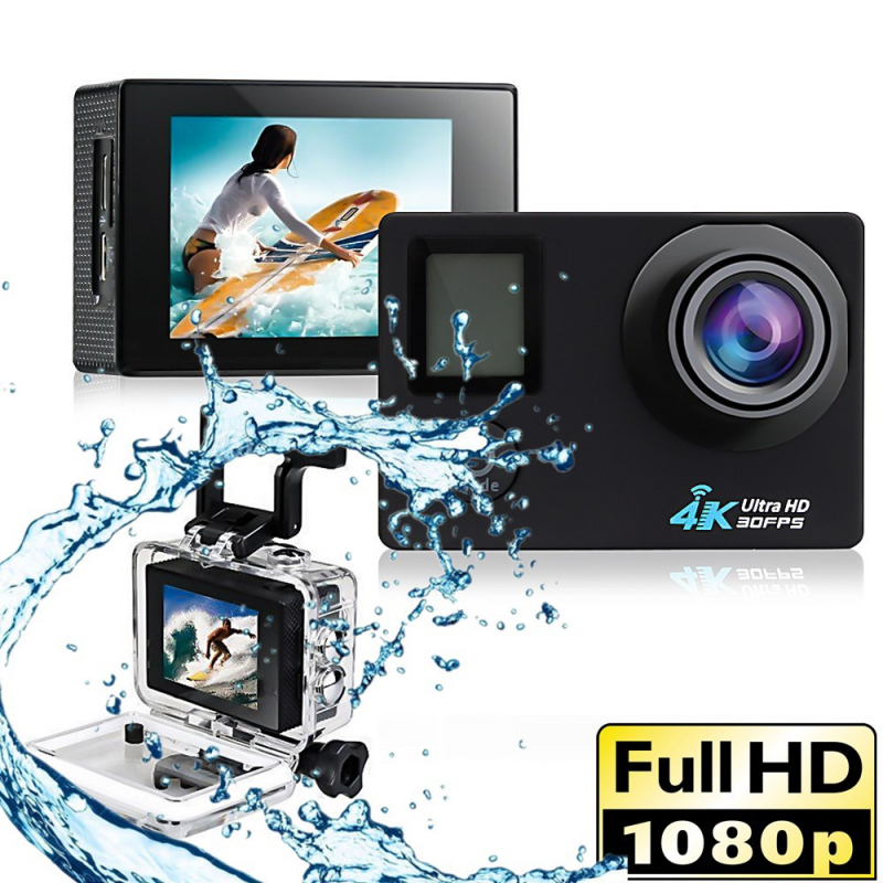 Camera thể thao 4K HD DV 30M Lặn máy ảnh màn hình kép trên không với điều khiển từ xa WiFi Máy ảnh hành động chống thấm nước cho xe đạp mũ bảo hiểm