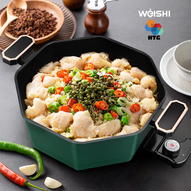 Nồi lẩu điện Weishi SDO-010, dung tích lớn 6 Lít sử dụng gia đình 6-8 người, thiết kế bát giác thế hệ mới chống tràn nồi, hàng chính hãng