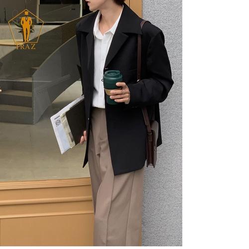 Áo Khoác Blazer Nam TRAZ Form Rộng Dài Tay Unisex Basic Chất Flannel Hàn Cao Cấp, Phong Cách Hàn Quốc, Vest