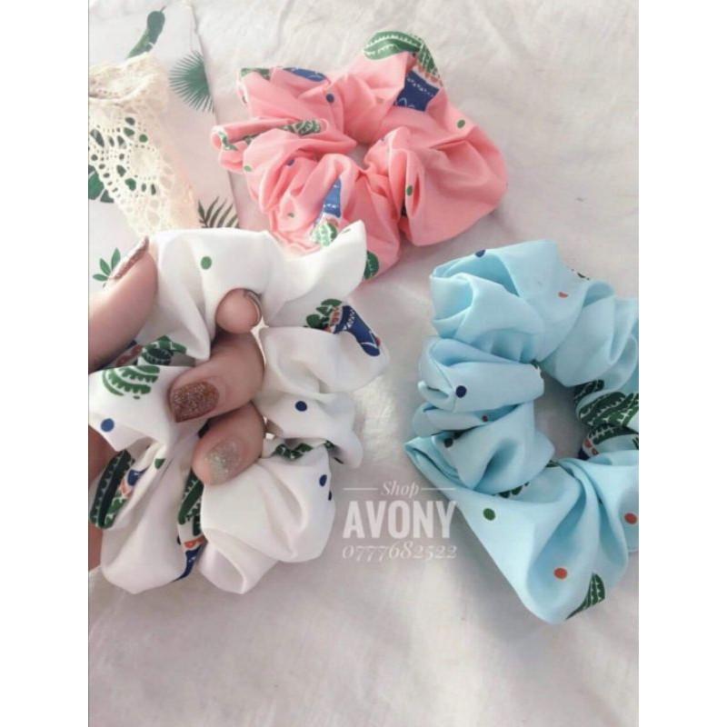 Cột tóc vải Scrunchies in họa tiết xương rồng