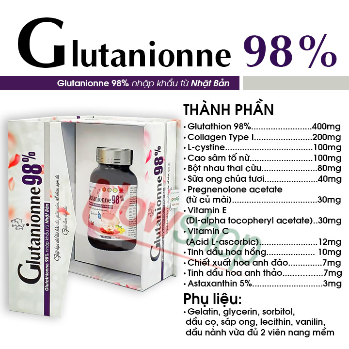 Viên uống làm đẹp Glutanionne 98% hỗ trợ làm trắng cải thiện sạm nám ngăn ngừa lão da hóa hiệu quả