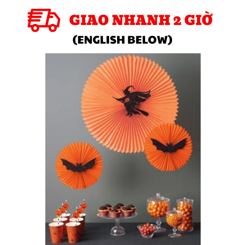 Bộ quạt giấy trang trí Halloween màu cam bbhl17