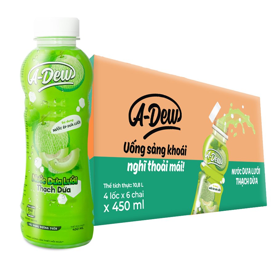 Nước Dưa Lưới Thạch Dừa A Dew Chai 450ml - Thùng 24 Chai