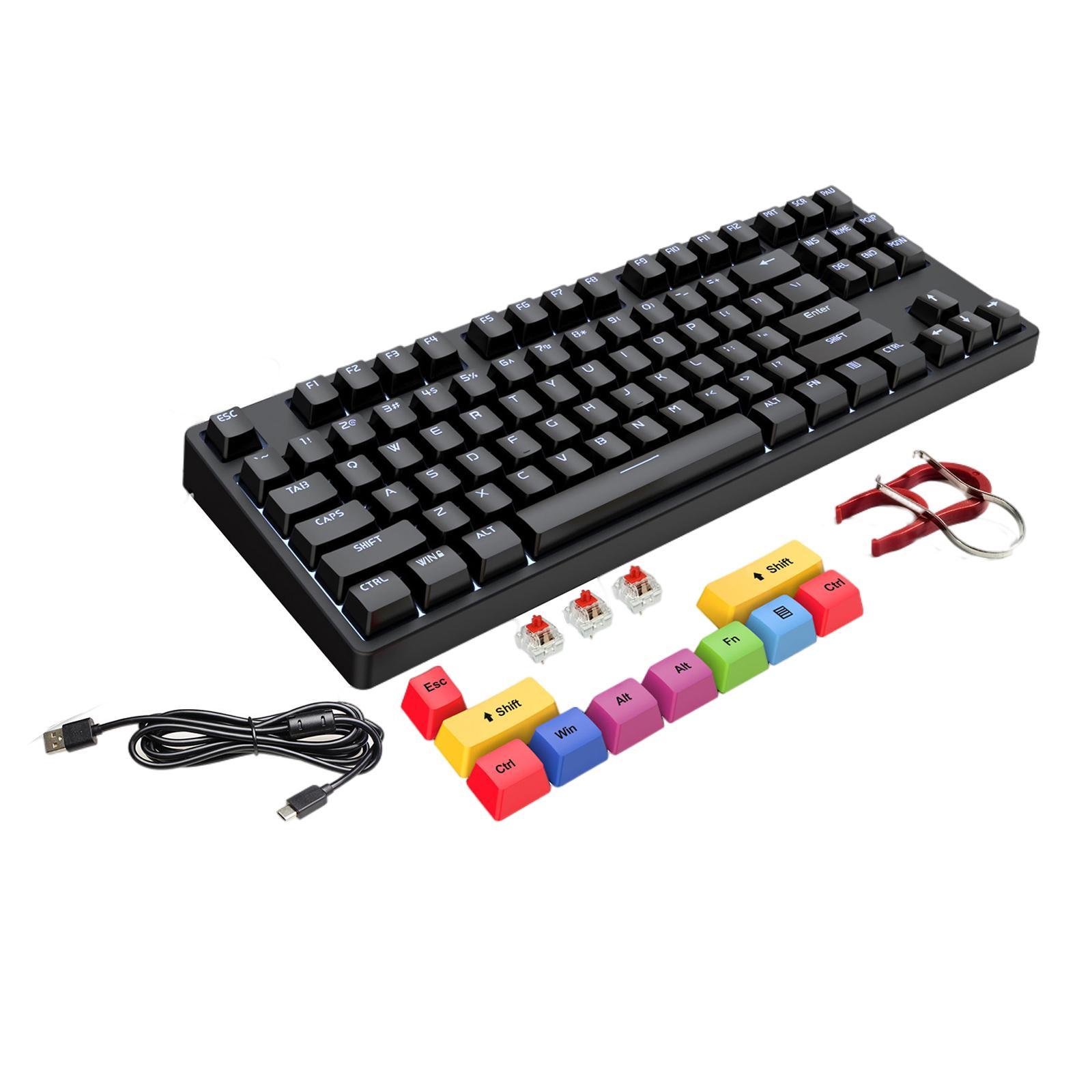 87 Keys Wired Gaming Keyboard Red Switches Keypad Type-C Computer