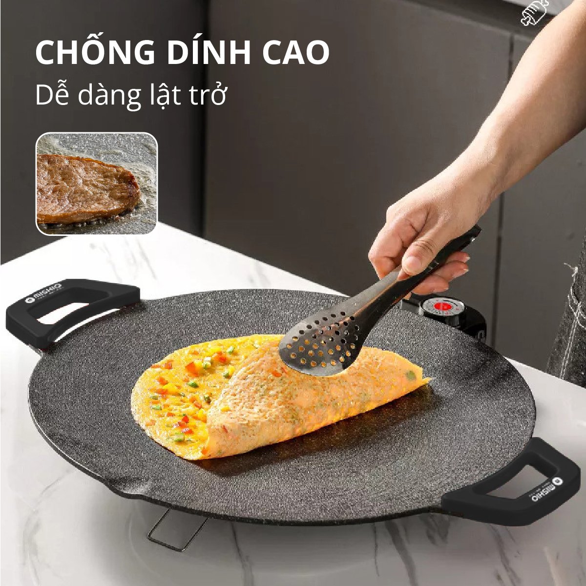 Chảo nướng điện tròn 36cm dày 3mm men đá