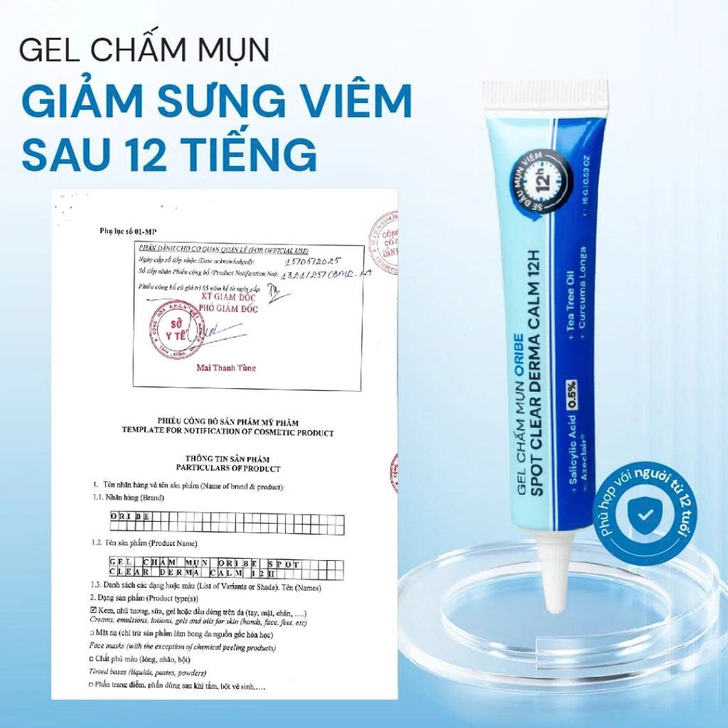 Gel chấm mụn giảm mụn giảm thâm mụn làm khô cồi mụn nhanh 12H Oribe Spot Clear Derma Calm 12H
