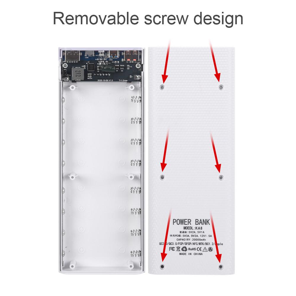 8*18650 Dual USB Power Bank Shell Sạc siêu nhanh Hộp lưu trữ siêu nhỏ DIY Hộp đựng loại C không có pin 9V cho iPhone Xiaomi Màu sắc: Trắng