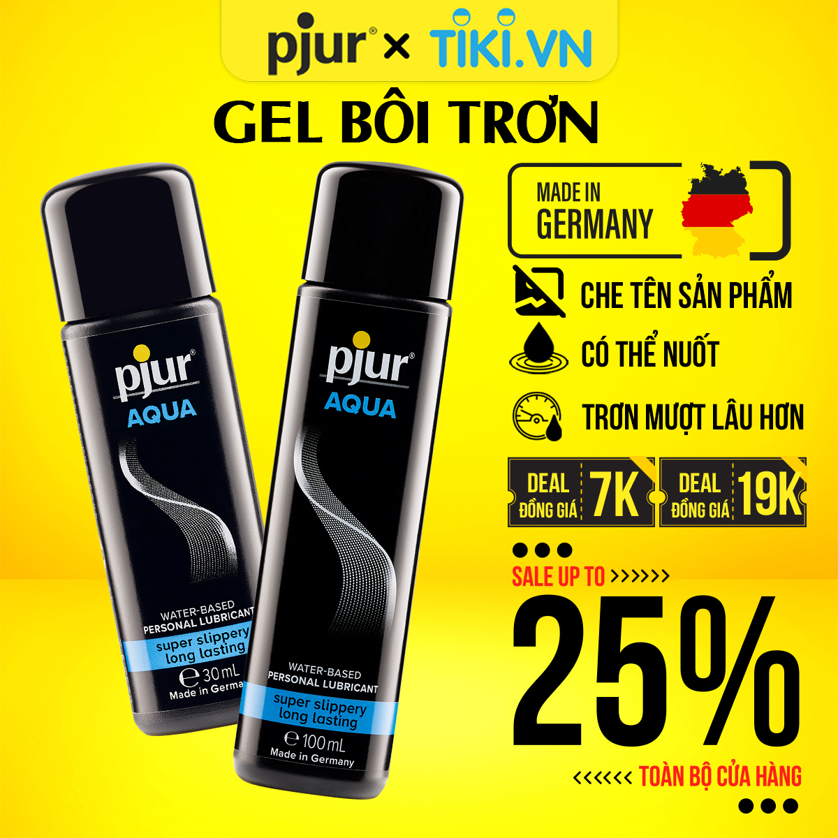 Gel bôi trơn gốc nước Pjur Aqua chai 100ml nuôi dưỡng làn da khô an toàn lành tính không chứa dầu chất béo