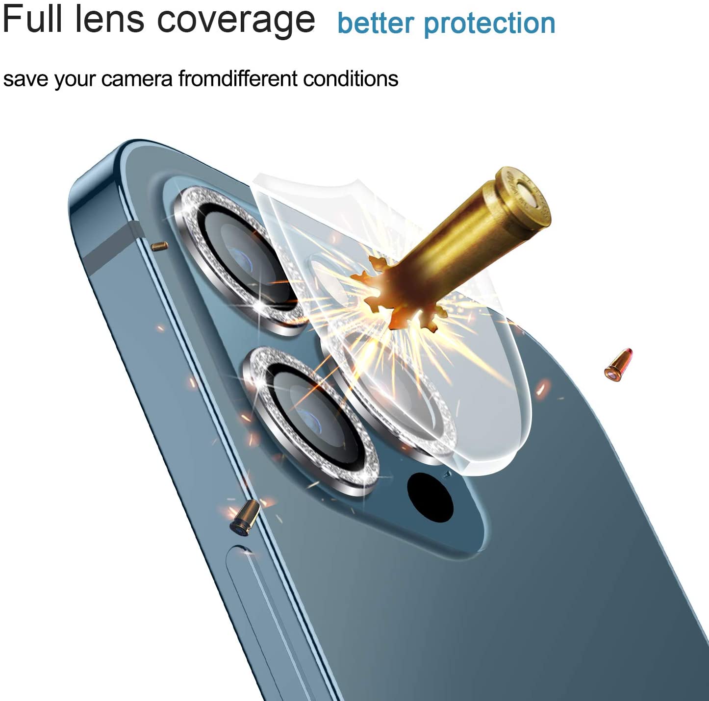 Bộ miếng dán kính cường lực Camera Diamond đính đá cho iPhone 12 Pro Max hiệu HOTCASE Kuzoom Lens Ring bảo vệ camera mang lại khả năng chụp hình sắc nét full HD - hàng nhập khẩu