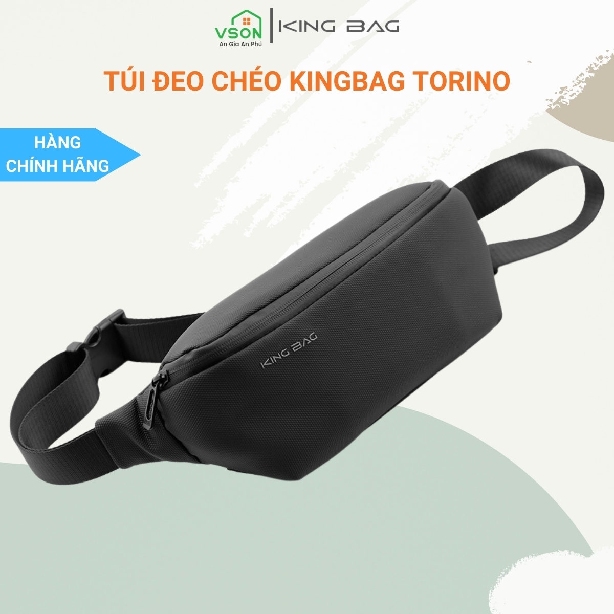 Túi đeo chéo thời trang, nhỏ gọn KINGBAG TORINO nhiều ngăn, vải kháng nước tốt, khóa kéo YKK, màu đen - Hàng chính hãng