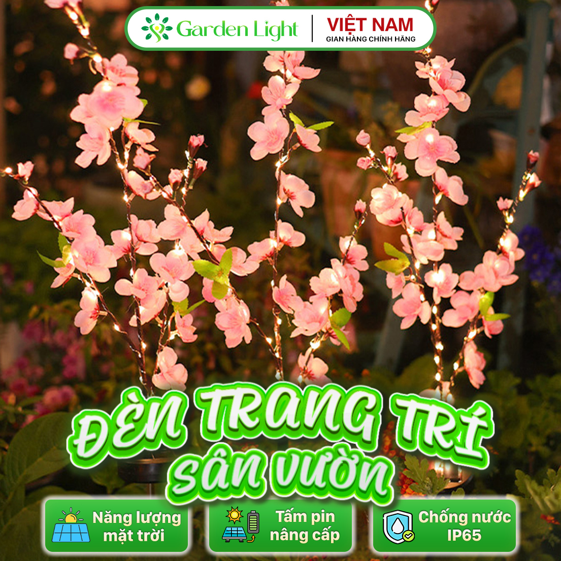 Đèn Trang Trí Năng Lượng Mặt Trời Hoa Đào, Trang Trí Nhà Cửa, Sân Vườn, Công Viên - DA3063