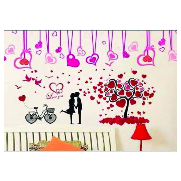Combo Decal Dán Tường Dây Leo Trái Tim Hồng Và Tình Nhân PK339