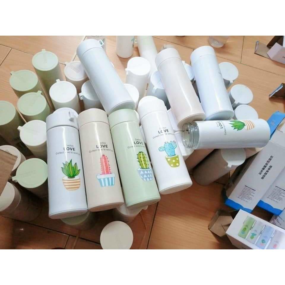 Bình chứa nước in hình cây xương rồng nhiều màu 400ml.