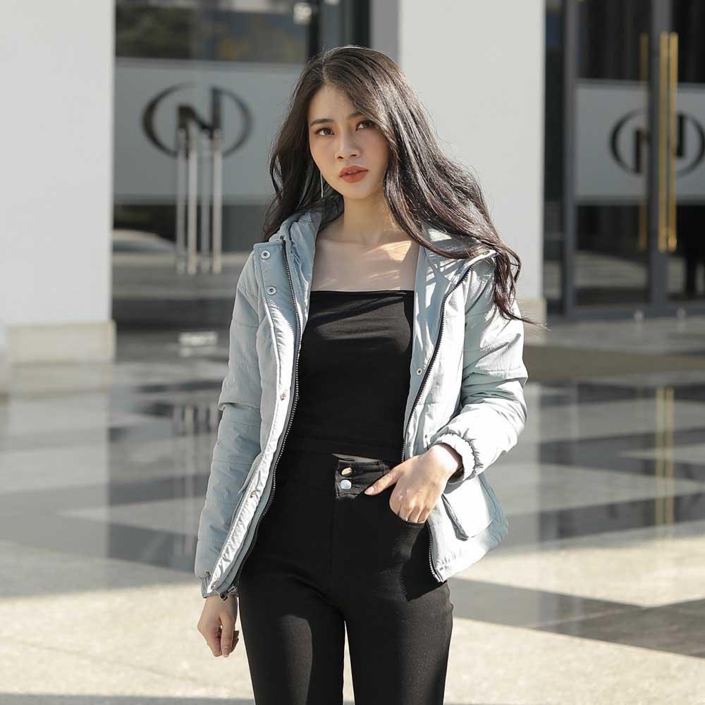 Áo phao nữ bassic dáng ngắn có mũ , tay chun , may theo tiêu chuẩn xuất khẩu, hàng thiết kế cao cấp TK Fashion - 3L K117