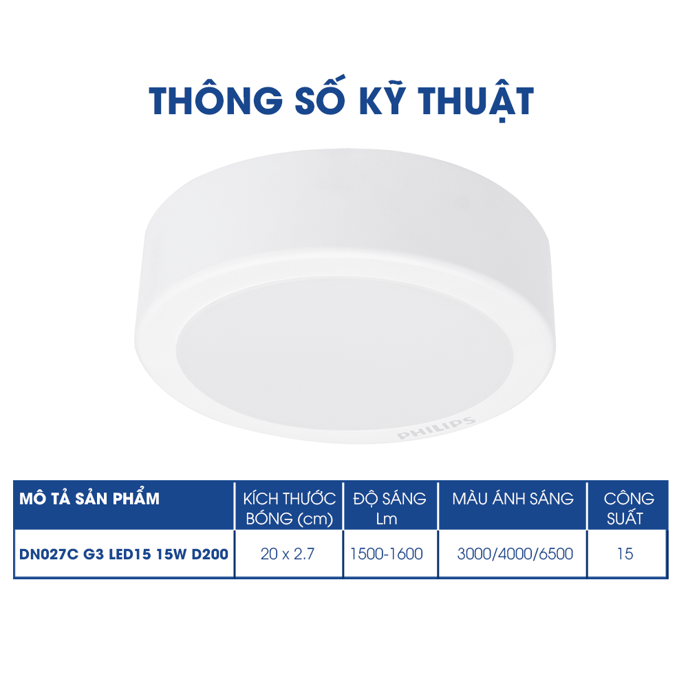 Bộ Đèn Philips LED Ốp Trần tròn lắp nổi DN027C Công suất (9W, 12W, 15W, 19W)