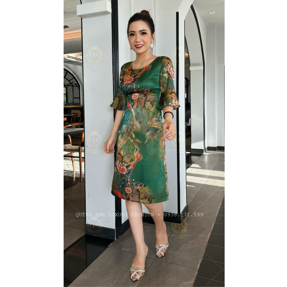 Váy Đầm Suông Hoa 3D Tone Xanh Tay Loe Cao Cấp Vera Dress