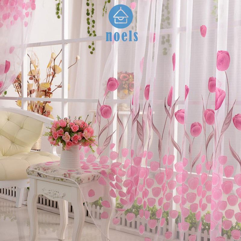 Rèm cửa sổ Vải Voan In Hình Hoa Tulip Kích Thước 200x100cm